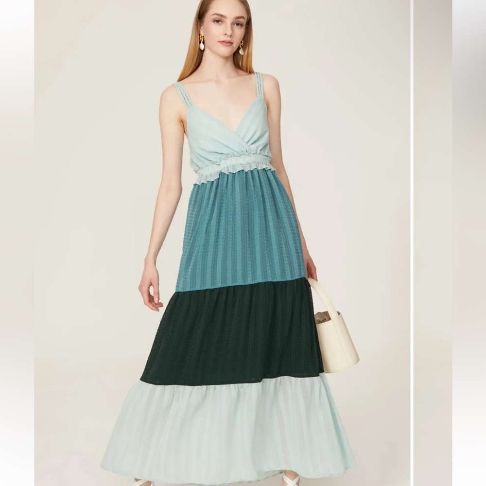 Slate & Willow Blue Tiered Maxi Colorblock Dress Size XSmall
